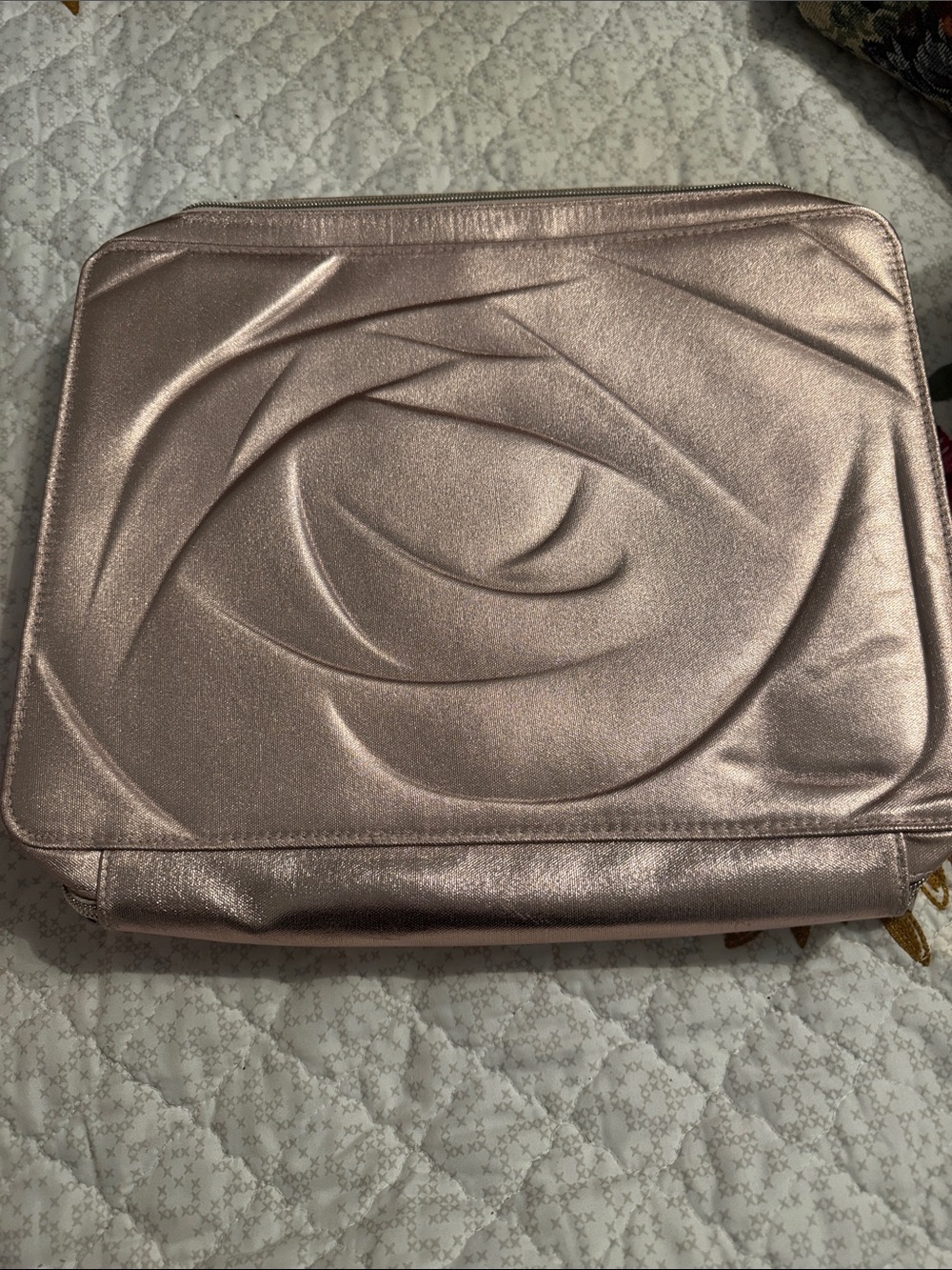 Lancome Metallic Rose Cosmetic Case with Quilted Rose Motif